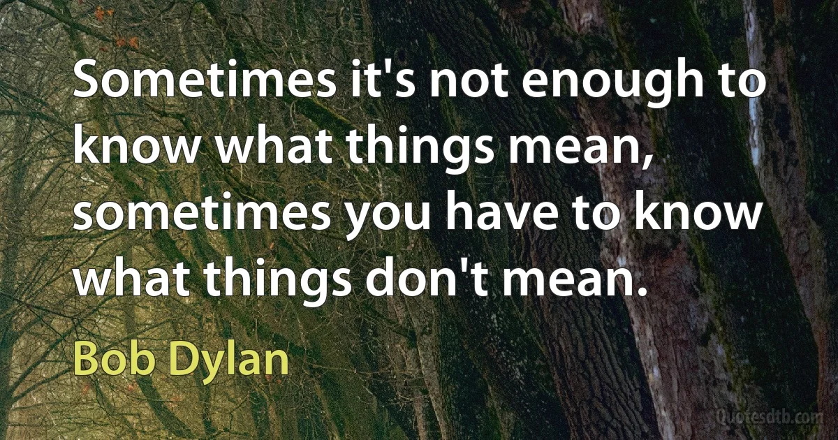 Sometimes it's not enough to know what things mean, sometimes you have to know what things don't mean. (Bob Dylan)