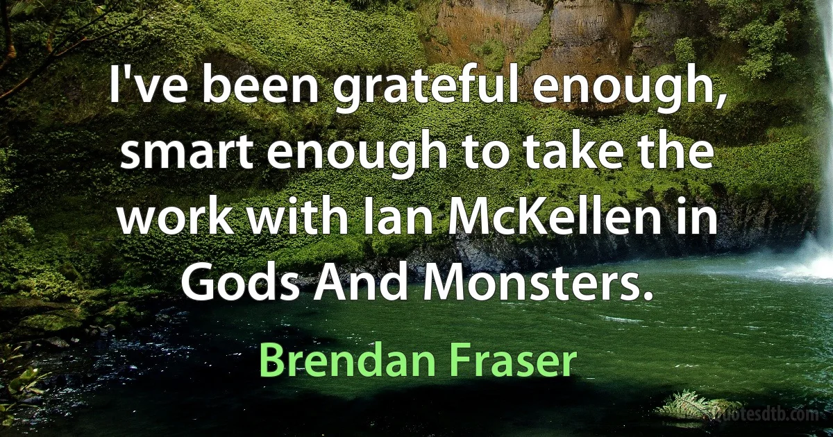 I've been grateful enough, smart enough to take the work with Ian McKellen in Gods And Monsters. (Brendan Fraser)