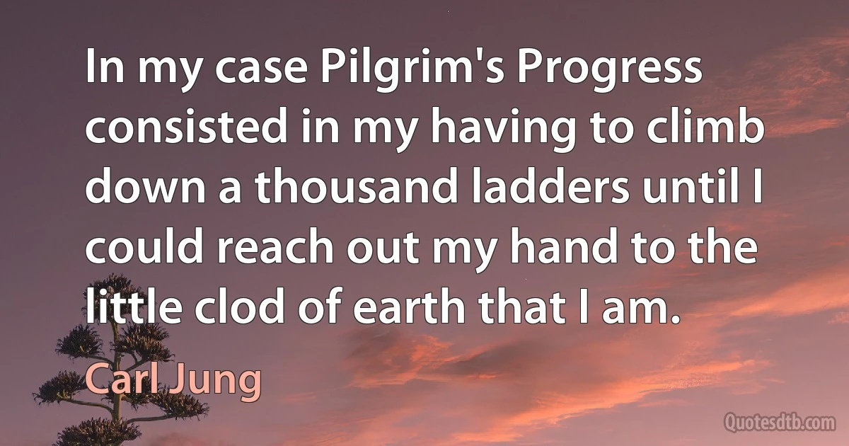 In my case Pilgrim's Progress consisted in my having to climb down a thousand ladders until I could reach out my hand to the little clod of earth that I am. (Carl Jung)