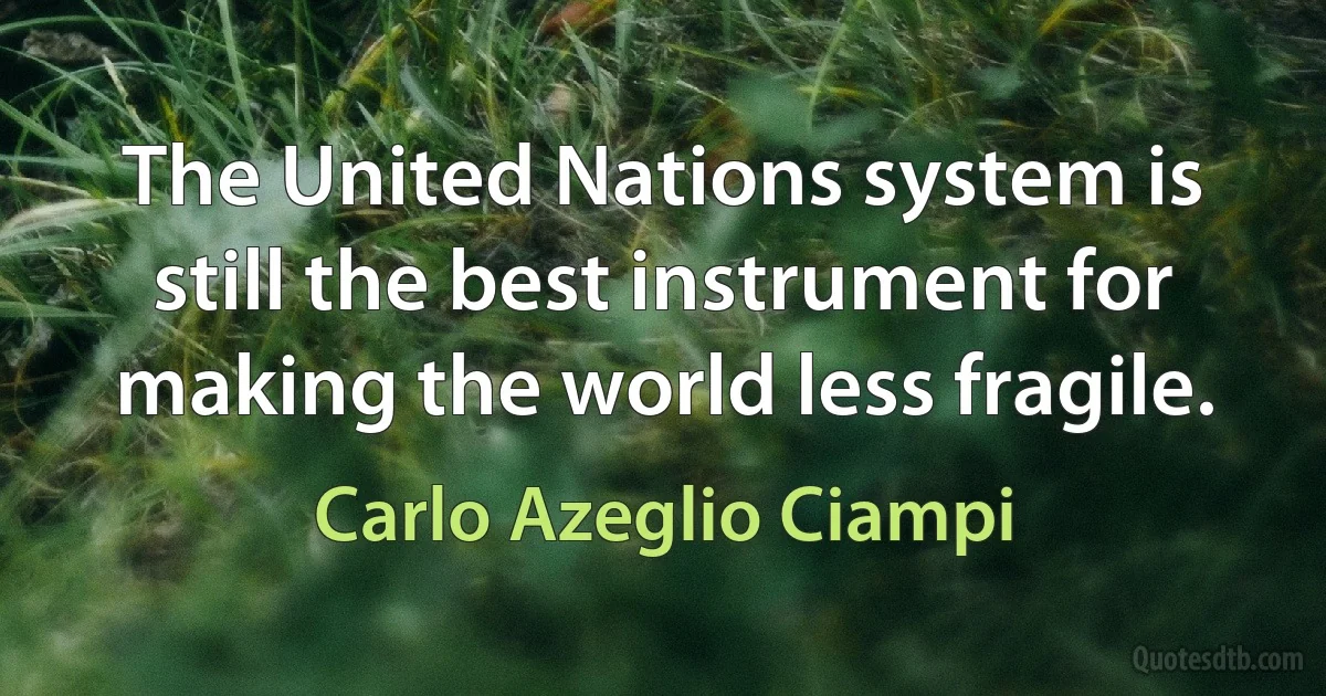 The United Nations system is still the best instrument for making the world less fragile. (Carlo Azeglio Ciampi)