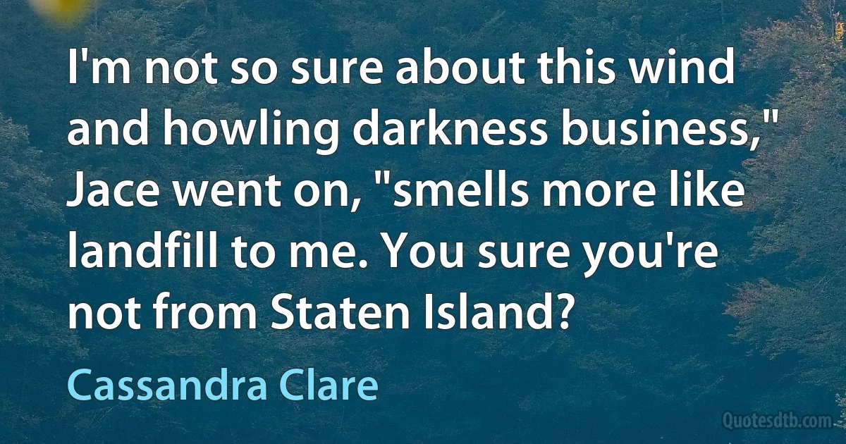 I'm not so sure about this wind and howling darkness business," Jace went on, "smells more like landfill to me. You sure you're not from Staten Island? (Cassandra Clare)