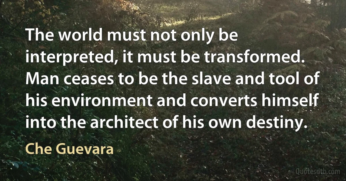 The world must not only be interpreted, it must be transformed. Man ceases to be the slave and tool of his environment and converts himself into the architect of his own destiny. (Che Guevara)