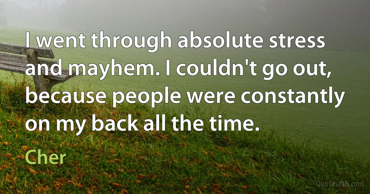 I went through absolute stress and mayhem. I couldn't go out, because people were constantly on my back all the time. (Cher)