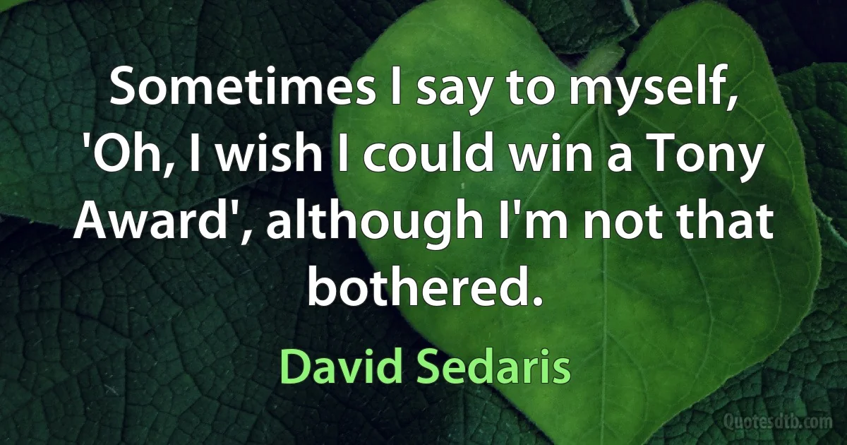 Sometimes I say to myself, 'Oh, I wish I could win a Tony Award', although I'm not that bothered. (David Sedaris)