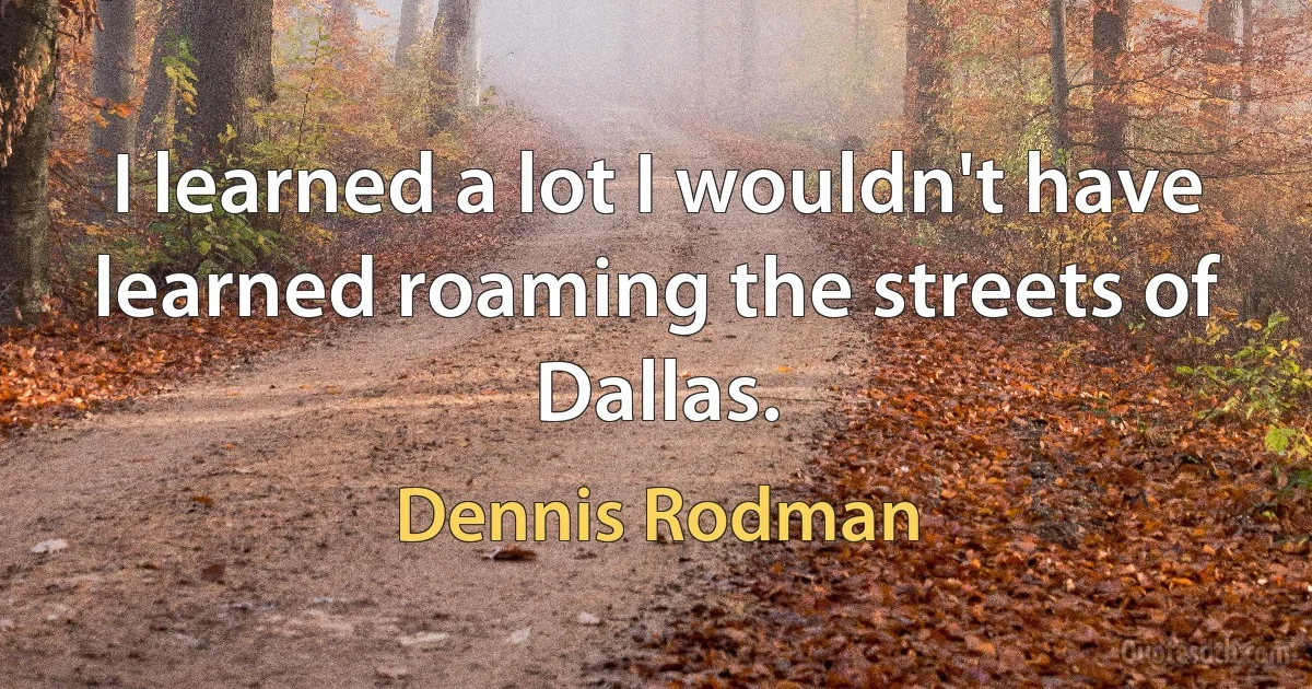 I learned a lot I wouldn't have learned roaming the streets of Dallas. (Dennis Rodman)