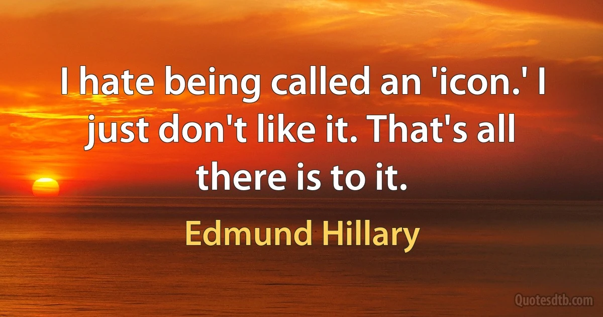 I hate being called an 'icon.' I just don't like it. That's all there is to it. (Edmund Hillary)