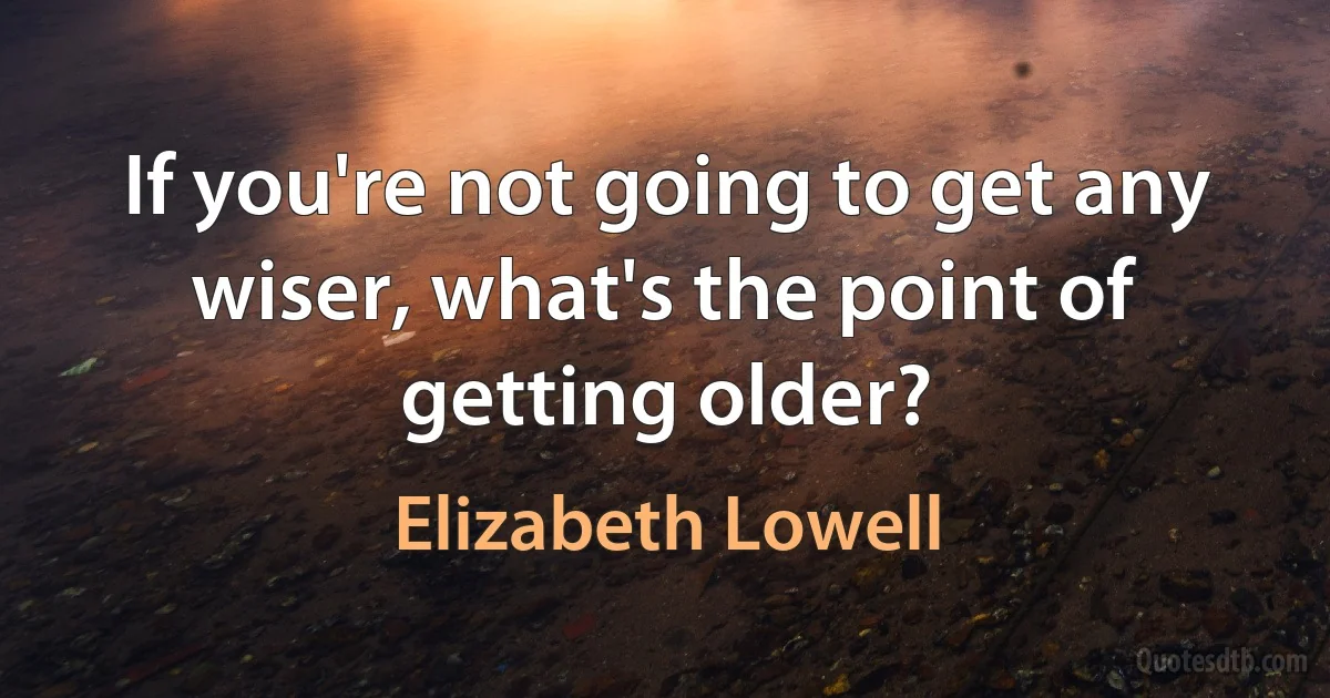 If you're not going to get any wiser, what's the point of getting older? (Elizabeth Lowell)