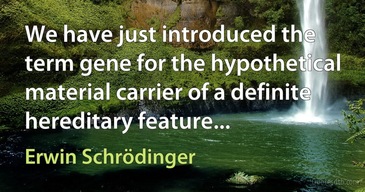 We have just introduced the term gene for the hypothetical material carrier of a definite hereditary feature... (Erwin Schrödinger)