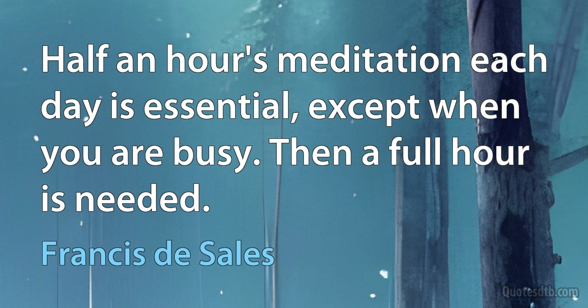 Half an hour's meditation each day is essential, except when you are busy. Then a full hour is needed. (Francis de Sales)