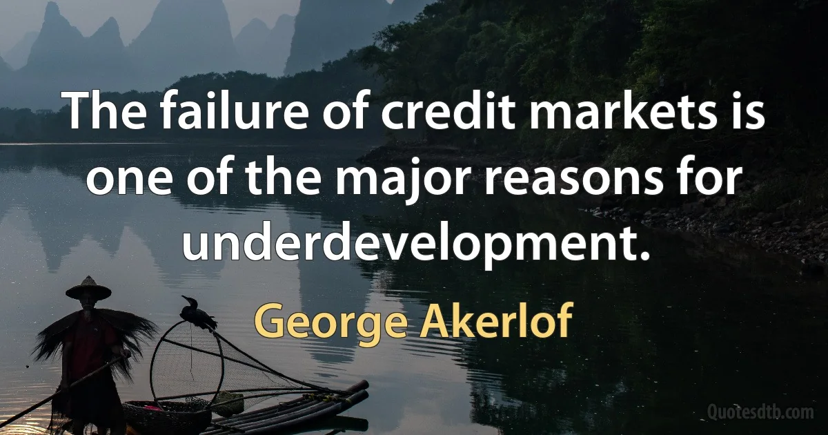 The failure of credit markets is one of the major reasons for underdevelopment. (George Akerlof)