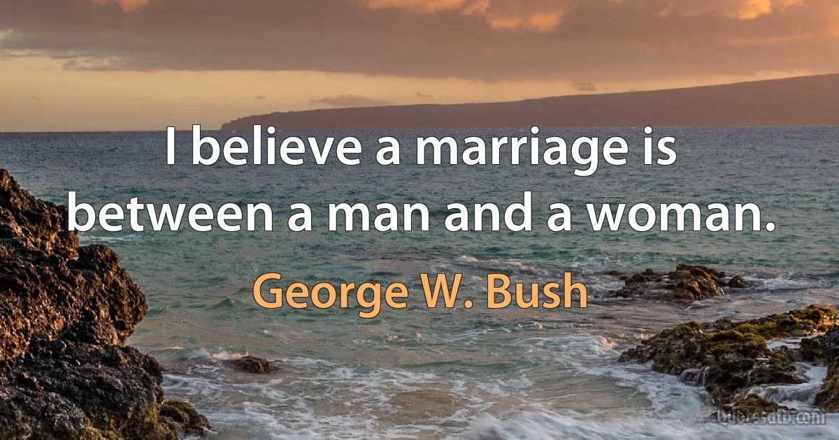 I believe a marriage is between a man and a woman. (George W. Bush)