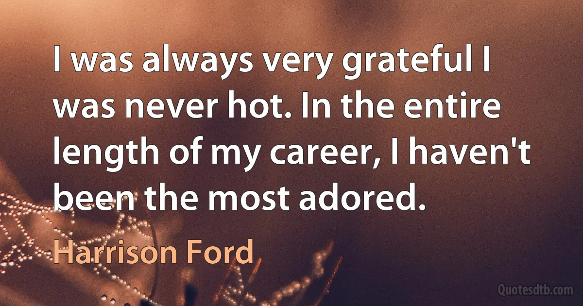 I was always very grateful I was never hot. In the entire length of my career, I haven't been the most adored. (Harrison Ford)