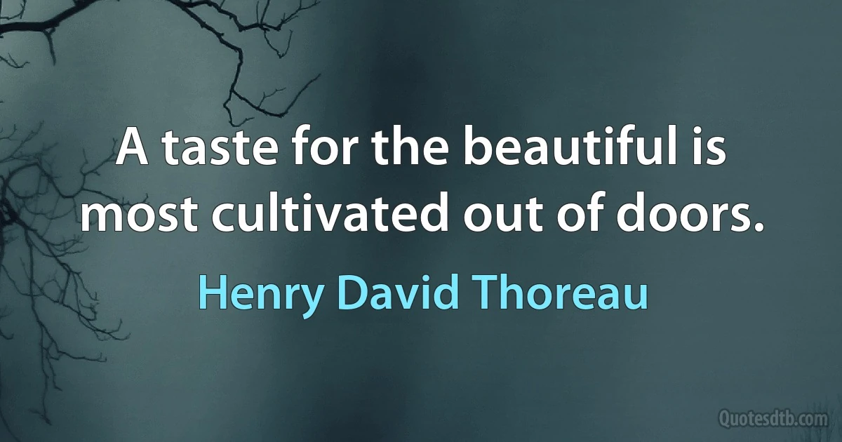 A taste for the beautiful is most cultivated out of doors. (Henry David Thoreau)