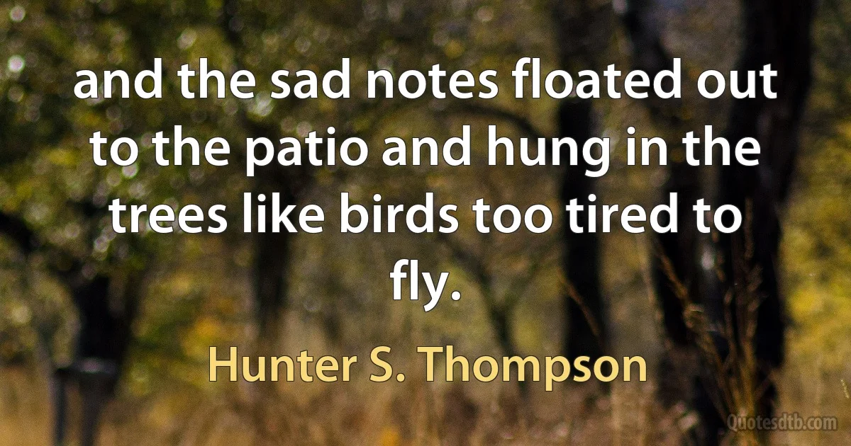 and the sad notes floated out to the patio and hung in the trees like birds too tired to fly. (Hunter S. Thompson)