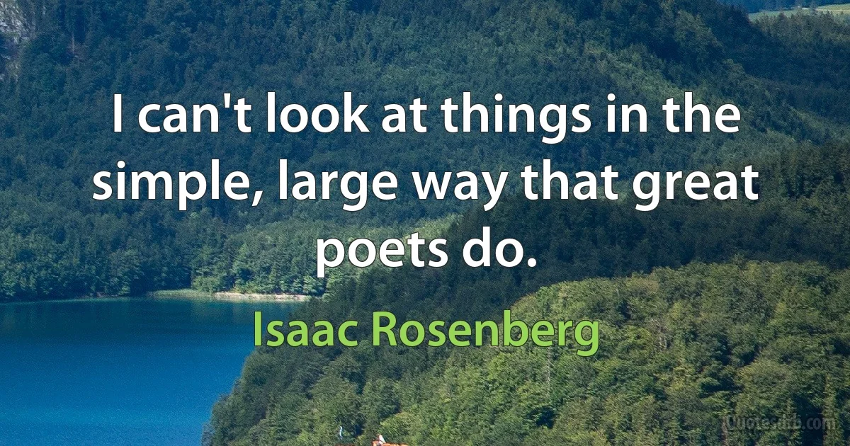 I can't look at things in the simple, large way that great poets do. (Isaac Rosenberg)