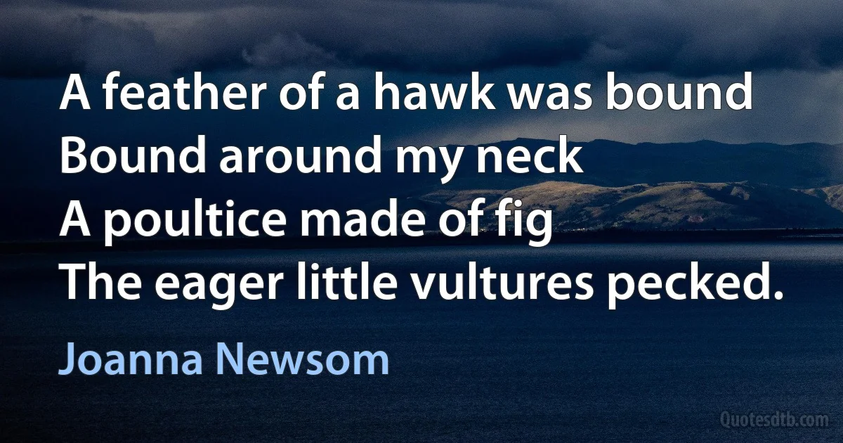 A feather of a hawk was bound
Bound around my neck
A poultice made of fig
The eager little vultures pecked. (Joanna Newsom)