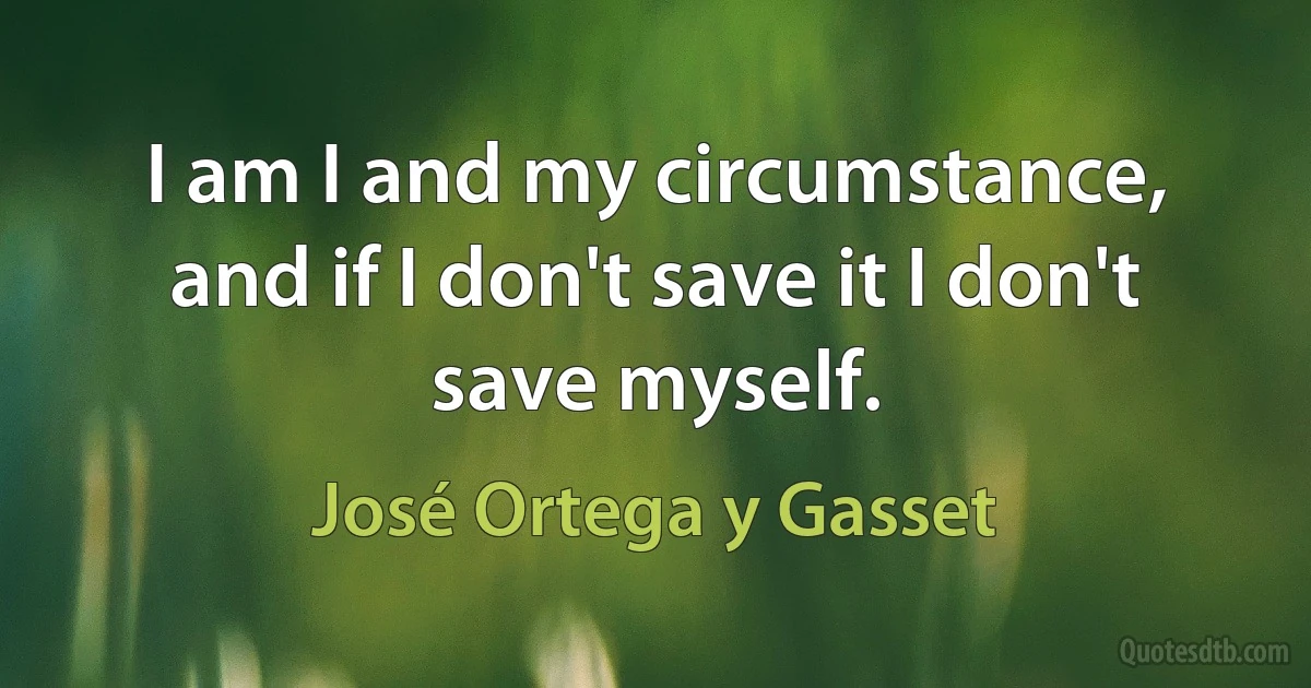 I am I and my circumstance, and if I don't save it I don't save myself. (José Ortega y Gasset)