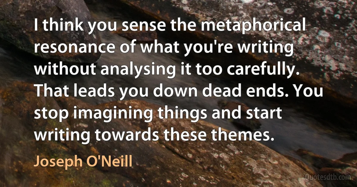 I think you sense the metaphorical resonance of what you're writing without analysing it too carefully. That leads you down dead ends. You stop imagining things and start writing towards these themes. (Joseph O'Neill)