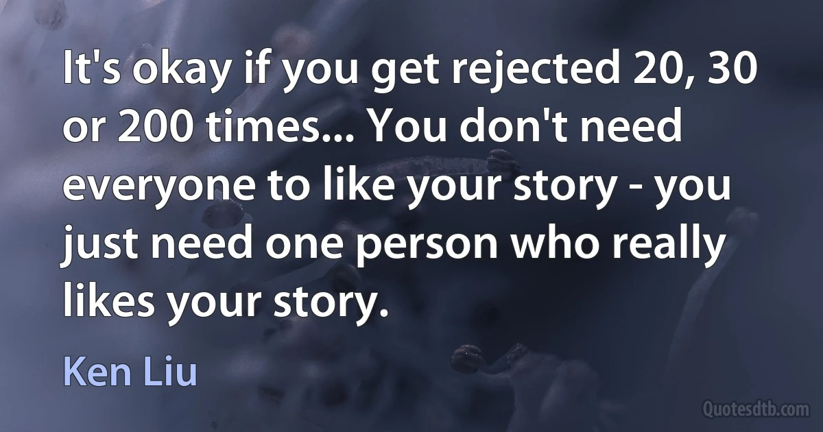 It's okay if you get rejected 20, 30 or 200 times... You don't need everyone to like your story - you just need one person who really likes your story. (Ken Liu)