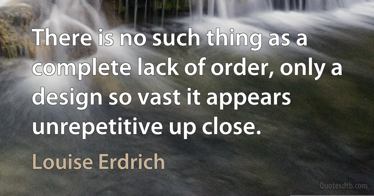 There is no such thing as a complete lack of order, only a design so vast it appears unrepetitive up close. (Louise Erdrich)