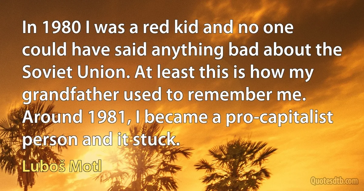 In 1980 I was a red kid and no one could have said anything bad about the Soviet Union. At least this is how my grandfather used to remember me. Around 1981, I became a pro-capitalist person and it stuck. (Luboš Motl)