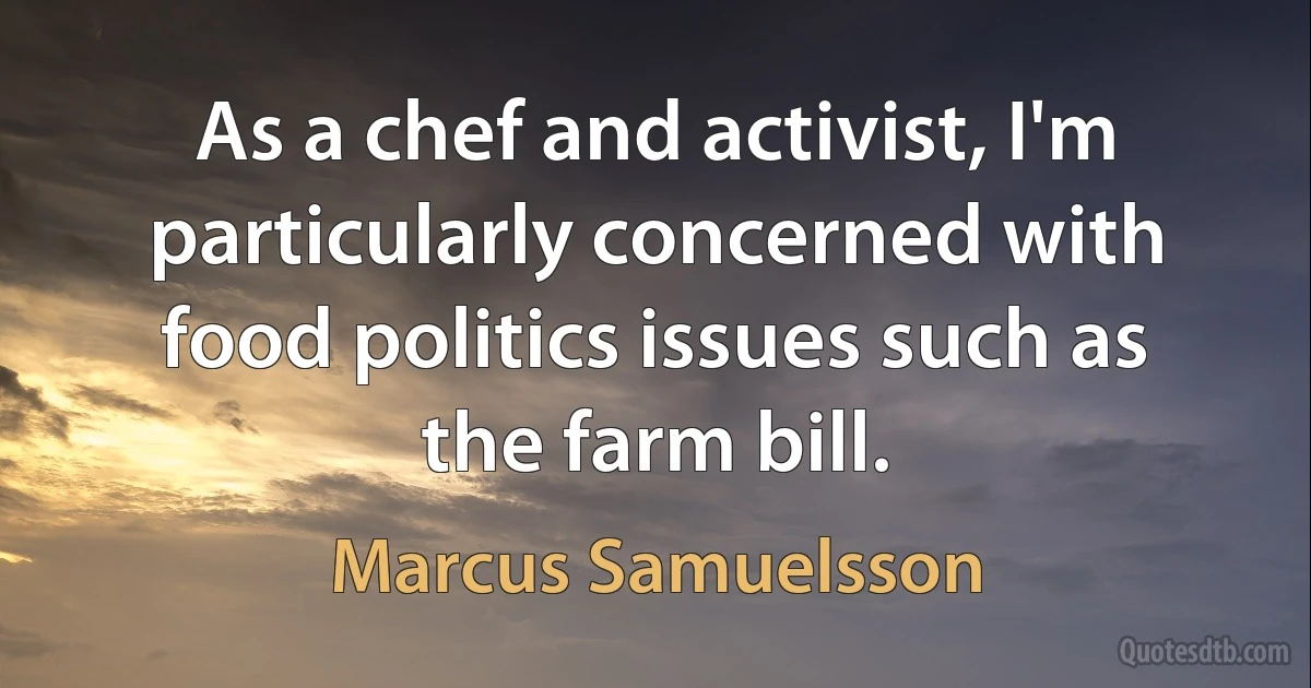 As a chef and activist, I'm particularly concerned with food politics issues such as the farm bill. (Marcus Samuelsson)