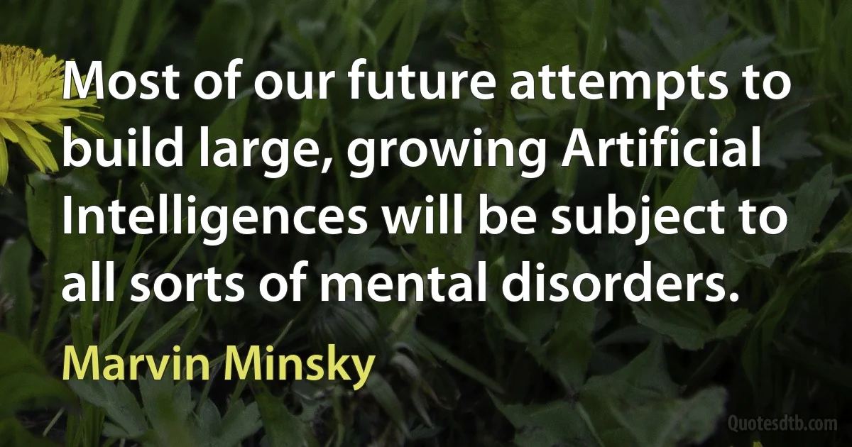 Most of our future attempts to build large, growing Artificial Intelligences will be subject to all sorts of mental disorders. (Marvin Minsky)