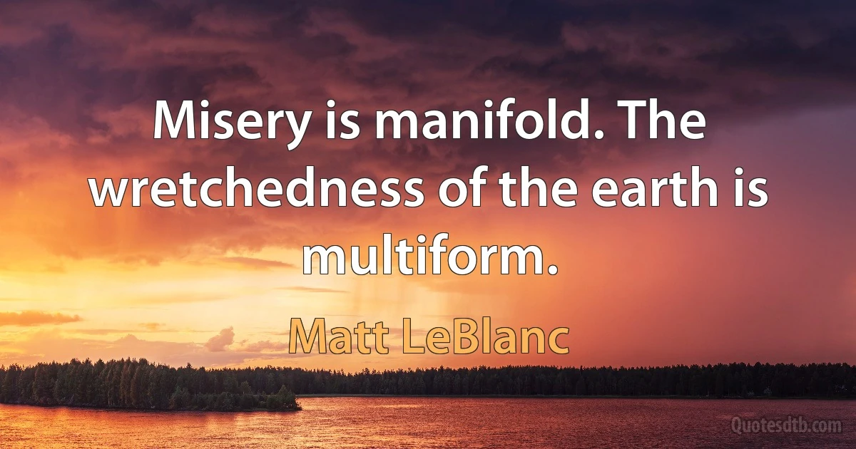 Misery is manifold. The wretchedness of the earth is multiform. (Matt LeBlanc)