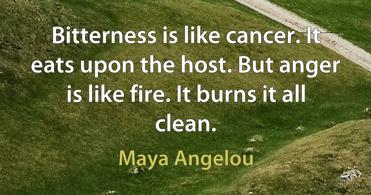 Bitterness is like cancer. It eats upon the host. But anger is like fire. It burns it all clean. (Maya Angelou)