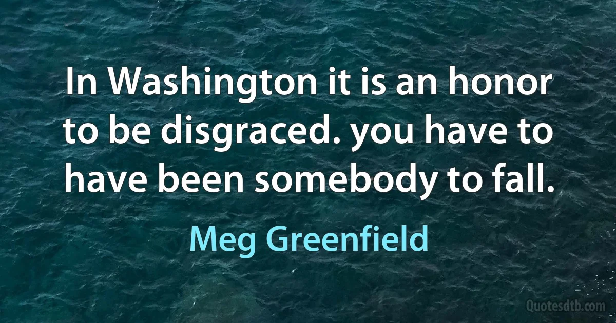 In Washington it is an honor to be disgraced. you have to have been somebody to fall. (Meg Greenfield)