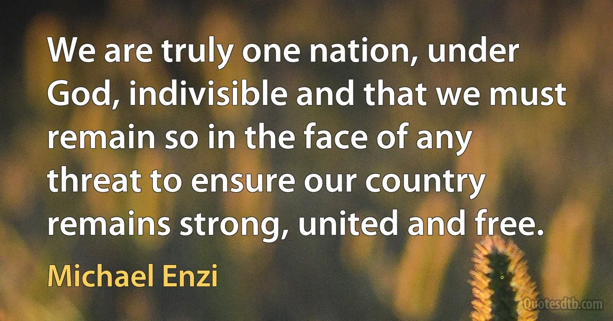 We are truly one nation, under God, indivisible and that we must remain so in the face of any threat to ensure our country remains strong, united and free. (Michael Enzi)