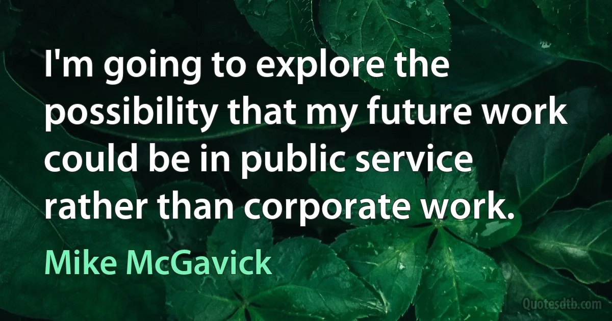 I'm going to explore the possibility that my future work could be in public service rather than corporate work. (Mike McGavick)