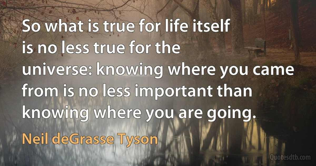 So what is true for life itself is no less true for the universe: knowing where you came from is no less important than knowing where you are going. (Neil deGrasse Tyson)