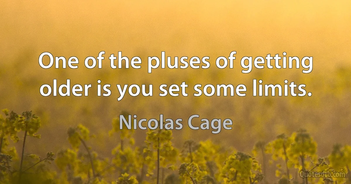 One of the pluses of getting older is you set some limits. (Nicolas Cage)