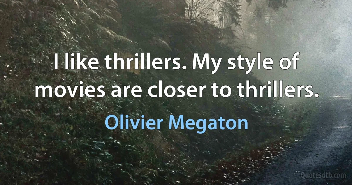 I like thrillers. My style of movies are closer to thrillers. (Olivier Megaton)