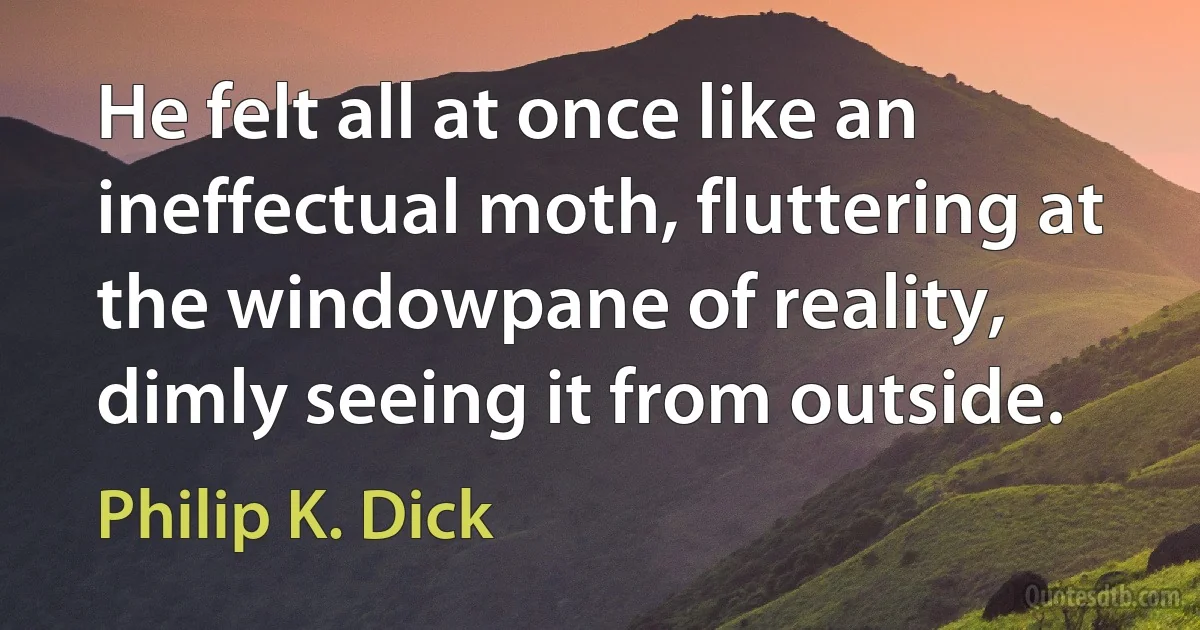 He felt all at once like an ineffectual moth, fluttering at the windowpane of reality, dimly seeing it from outside. (Philip K. Dick)