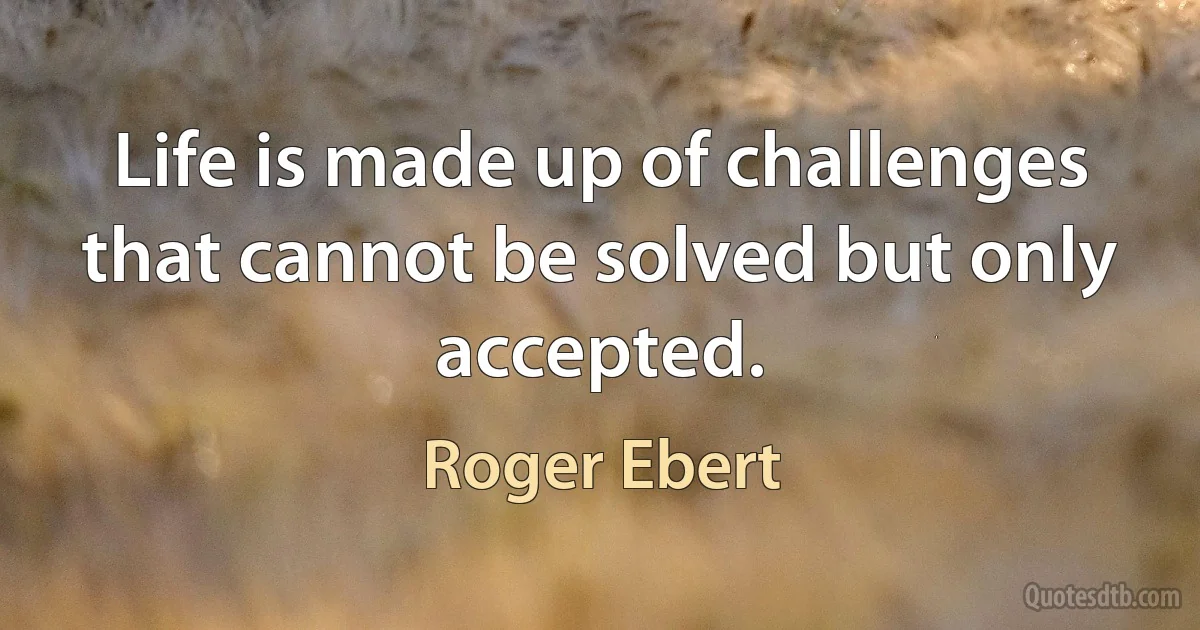 Life is made up of challenges that cannot be solved but only accepted. (Roger Ebert)