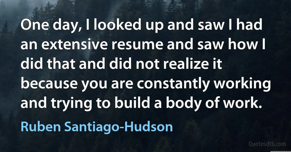 One day, I looked up and saw I had an extensive resume and saw how I did that and did not realize it because you are constantly working and trying to build a body of work. (Ruben Santiago-Hudson)