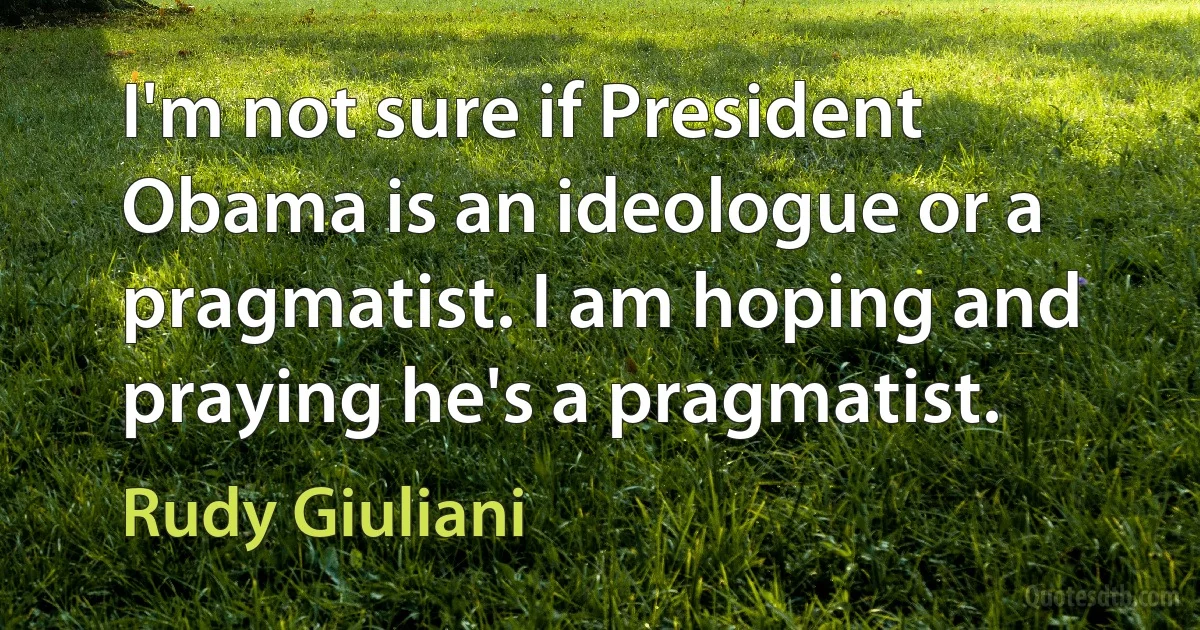 I'm not sure if President Obama is an ideologue or a pragmatist. I am hoping and praying he's a pragmatist. (Rudy Giuliani)