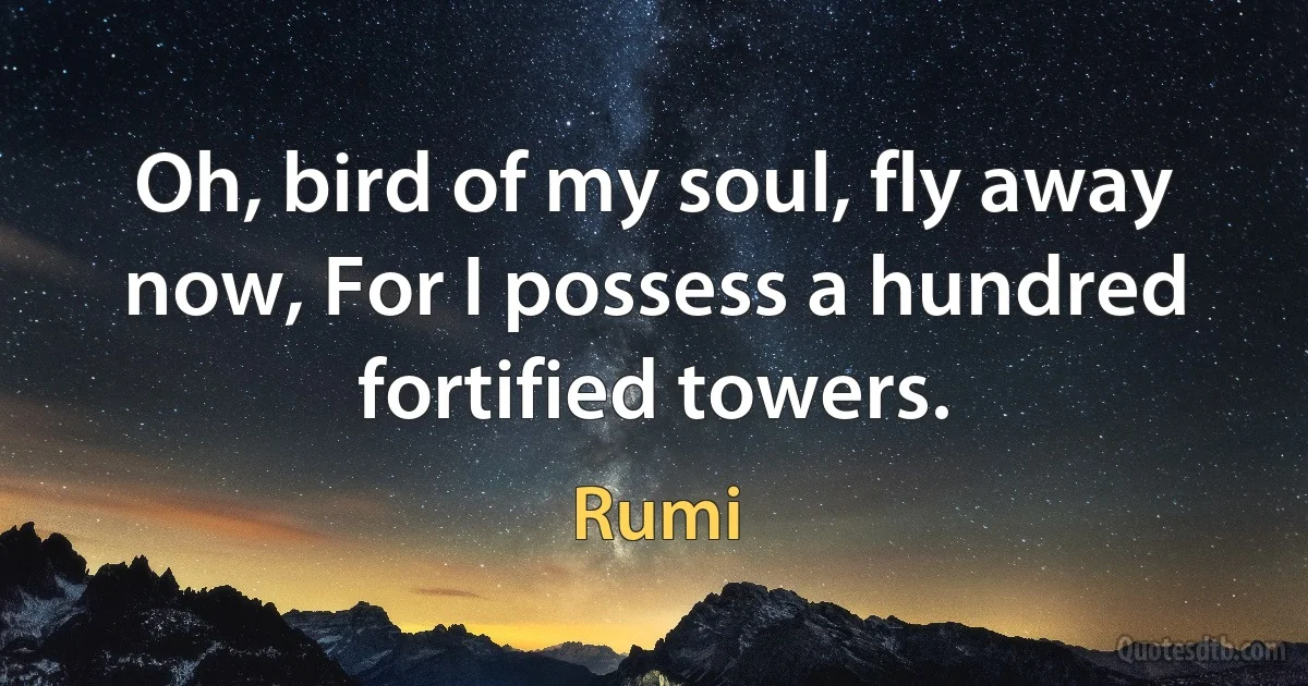 Oh, bird of my soul, fly away now, For I possess a hundred fortified towers. (Rumi)