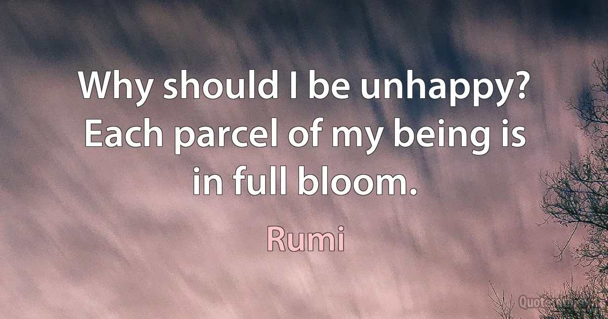 Why should I be unhappy? Each parcel of my being is in full bloom. (Rumi)