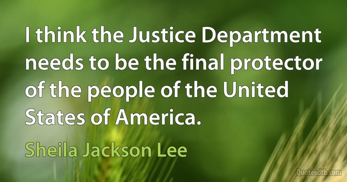 I think the Justice Department needs to be the final protector of the people of the United States of America. (Sheila Jackson Lee)