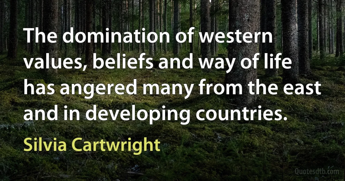 The domination of western values, beliefs and way of life has angered many from the east and in developing countries. (Silvia Cartwright)