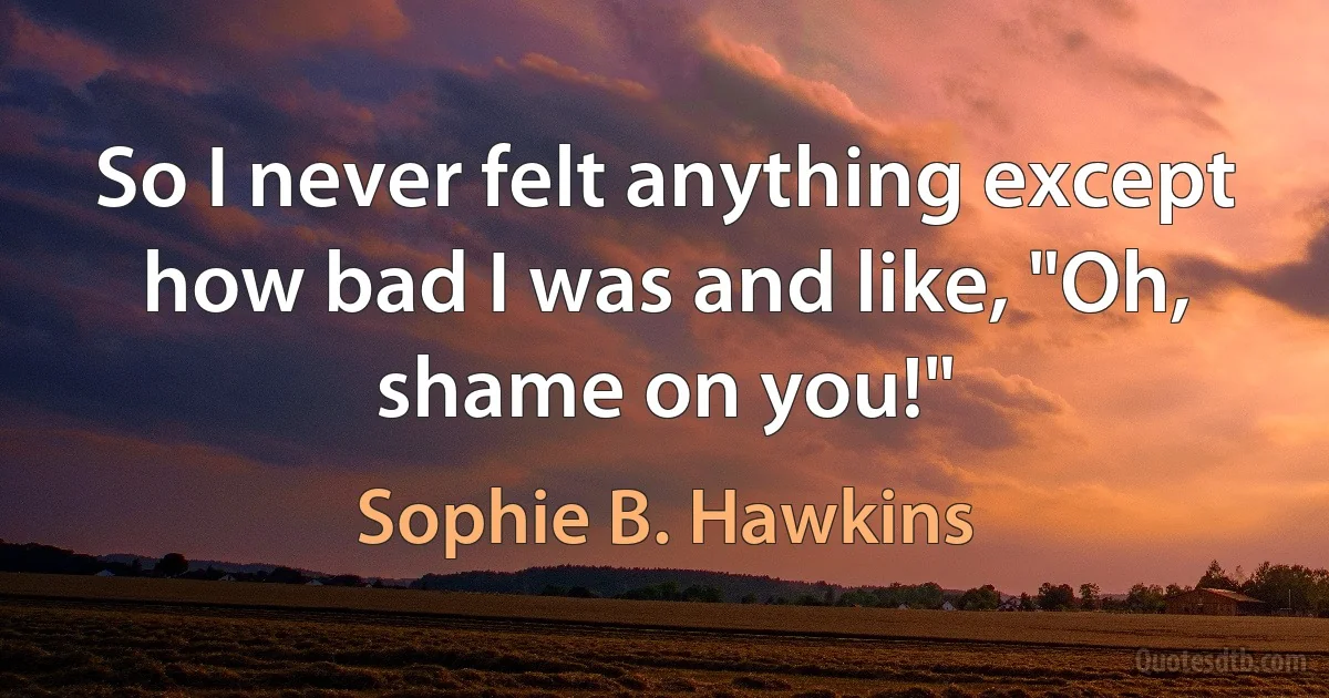 So I never felt anything except how bad I was and like, "Oh, shame on you!" (Sophie B. Hawkins)