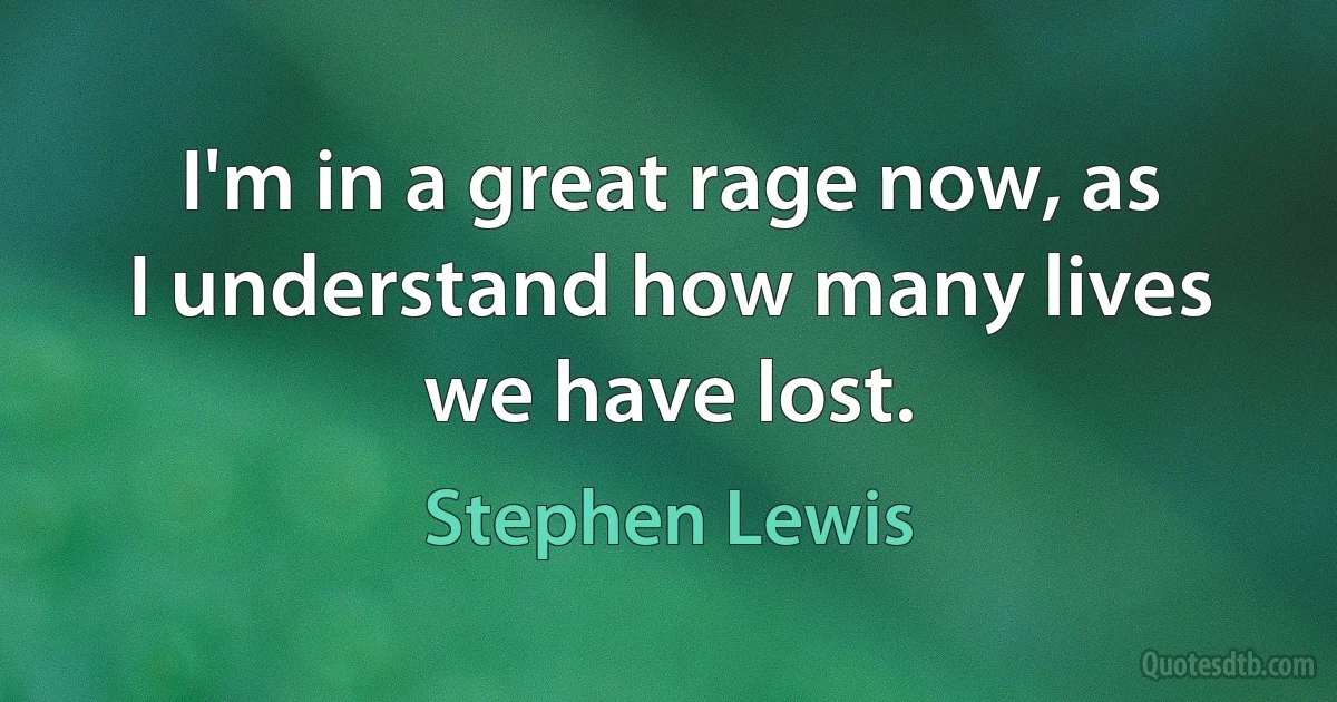 I'm in a great rage now, as I understand how many lives we have lost. (Stephen Lewis)