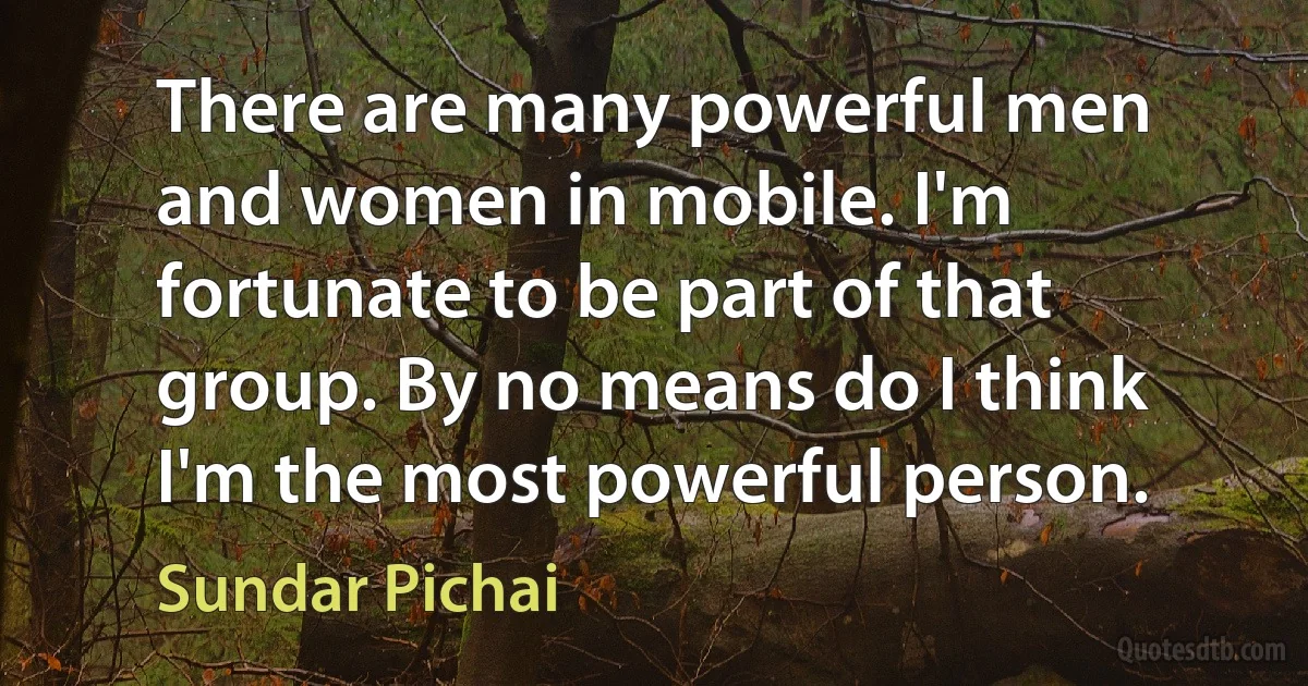 There are many powerful men and women in mobile. I'm fortunate to be part of that group. By no means do I think I'm the most powerful person. (Sundar Pichai)