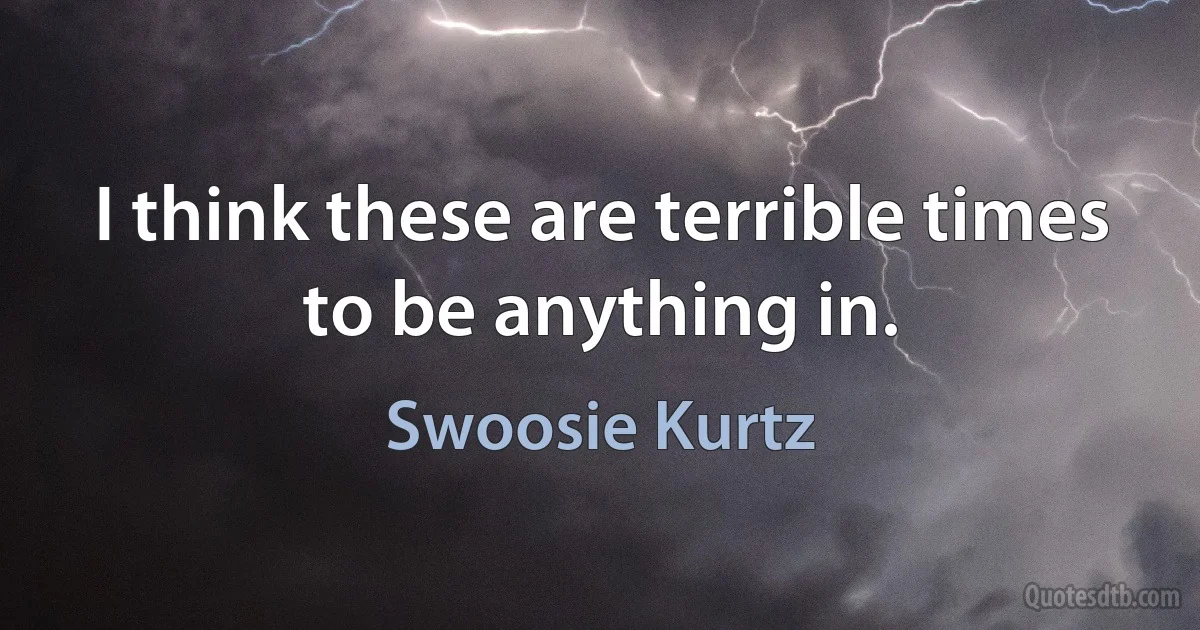 I think these are terrible times to be anything in. (Swoosie Kurtz)