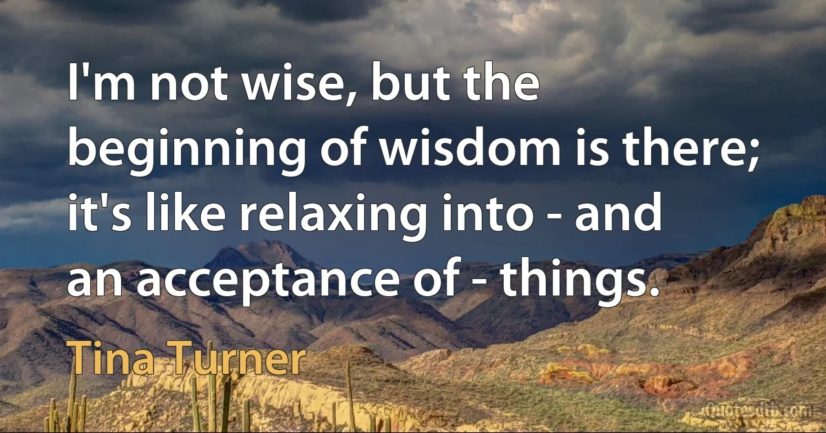 I'm not wise, but the beginning of wisdom is there; it's like relaxing into - and an acceptance of - things. (Tina Turner)