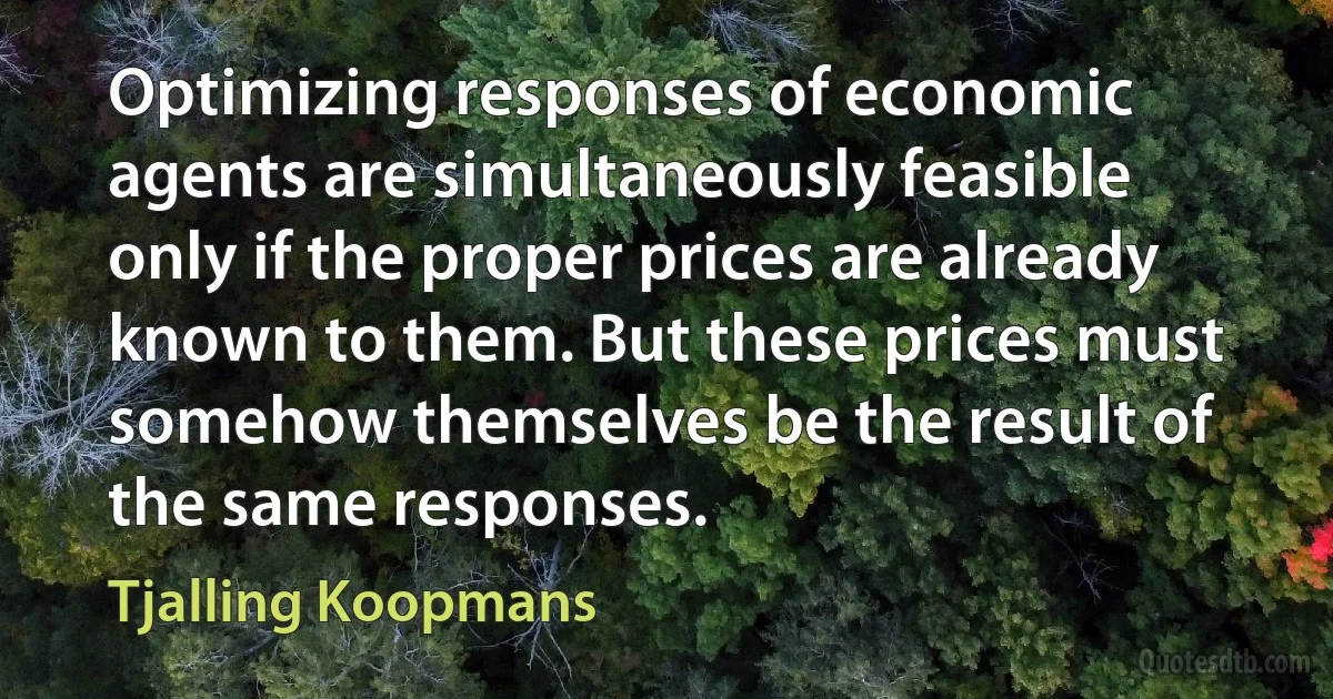 Optimizing responses of economic agents are simultaneously feasible only if the proper prices are already known to them. But these prices must somehow themselves be the result of the same responses. (Tjalling Koopmans)