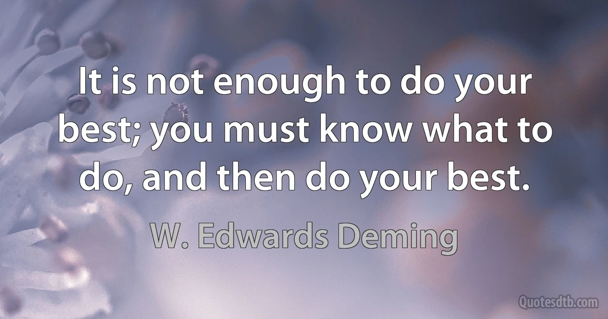 It is not enough to do your best; you must know what to do, and then do your best. (W. Edwards Deming)